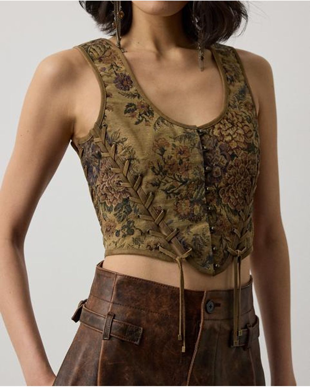 Ralph Lauren Green Thurlow Floral Gobelin Top