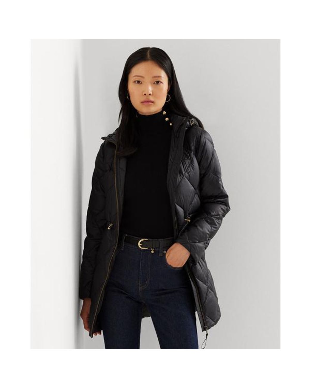 Ralph Lauren Metallic Quilted Hooded Down Coat in Black Lyst UK