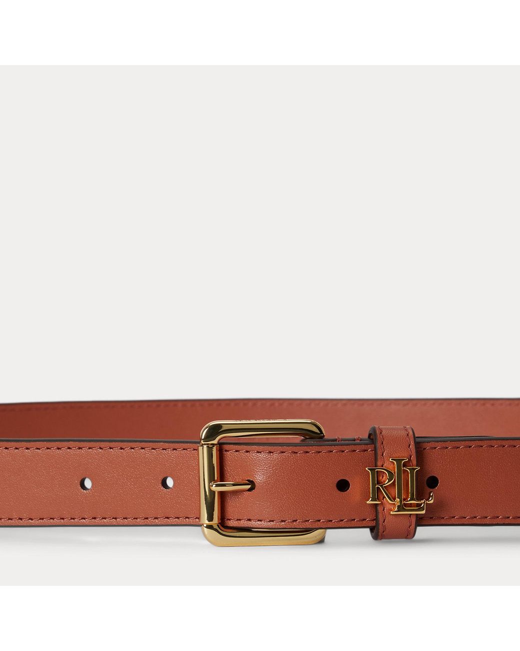 Ralph Lauren Pink Logo-Keeper Skinny Leather Belt