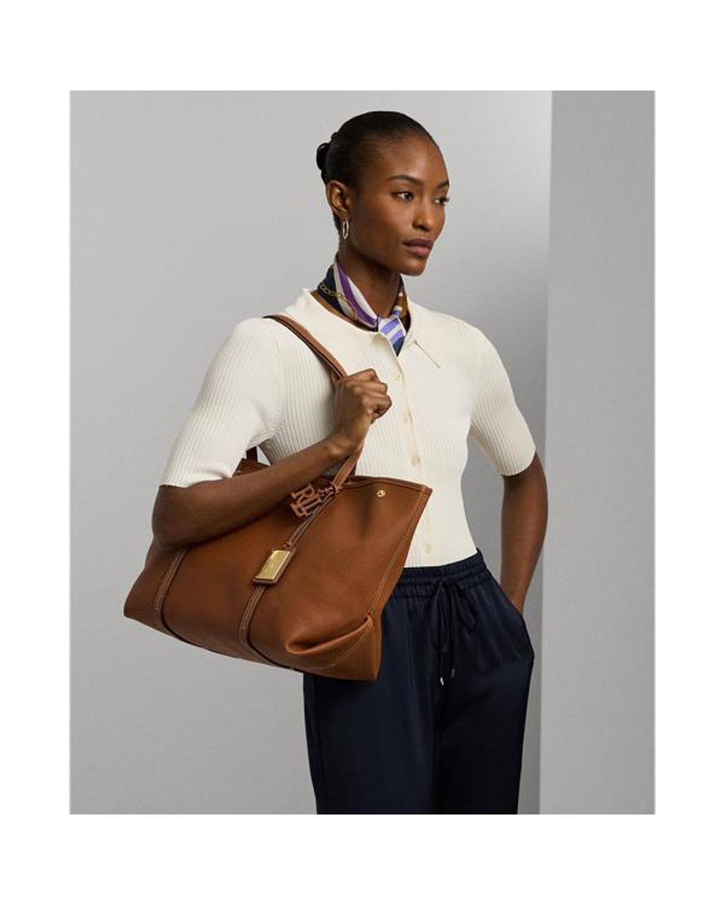 Ralph Lauren Pebbled Leather Large Emerie Tote Bag in Brown Lyst UK