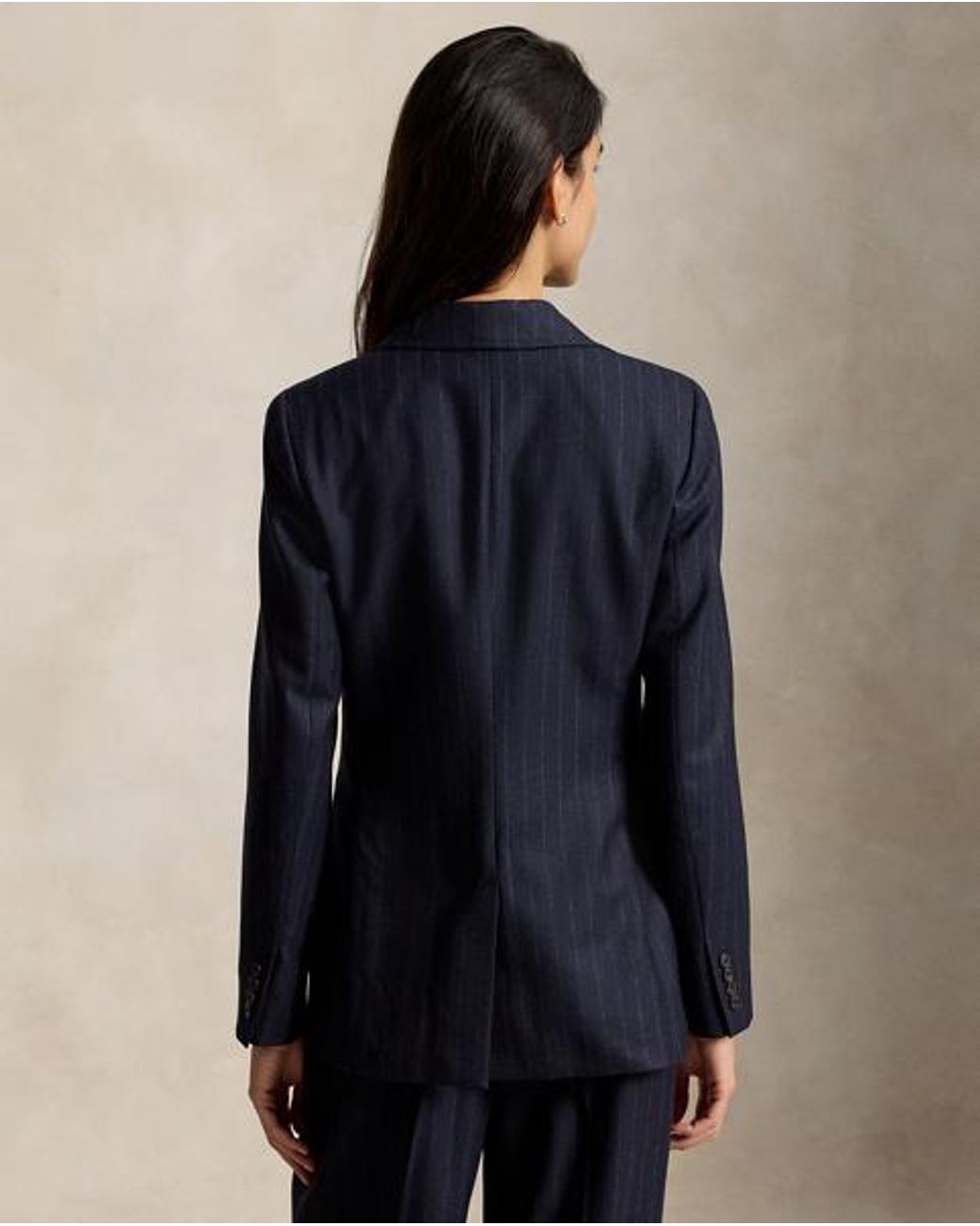Ralph Lauren Blue Single-Breasted Pinstripe Wool Blazer