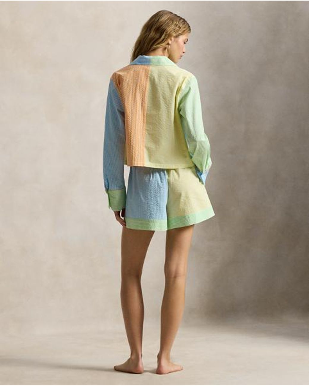 Polo Ralph Lauren Blue Seersucker-Pyjama Mit Boxershorts