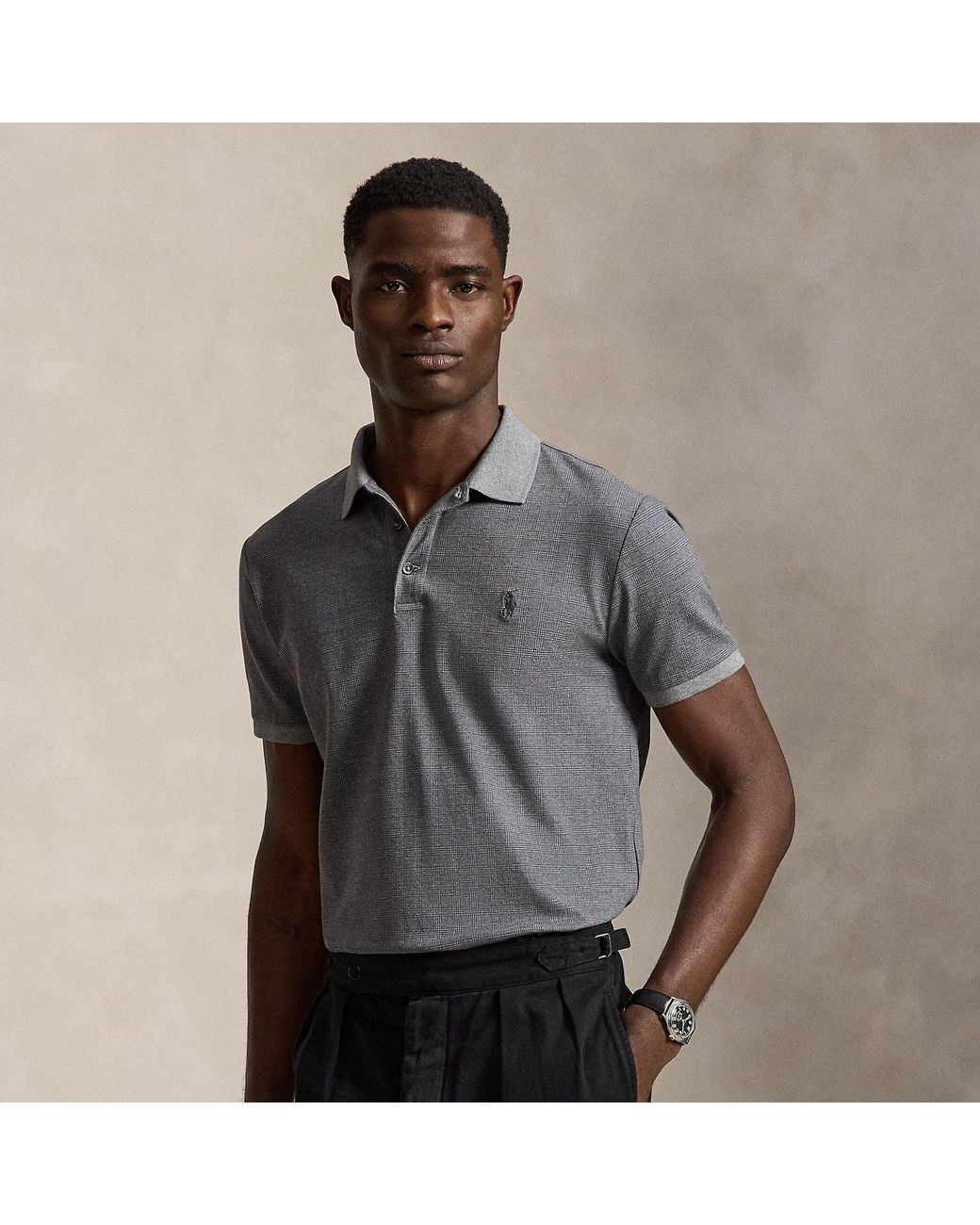 Polo Ralph Lauren Gray Custom Slim Fit Stretch Mesh Polo Shirt for men
