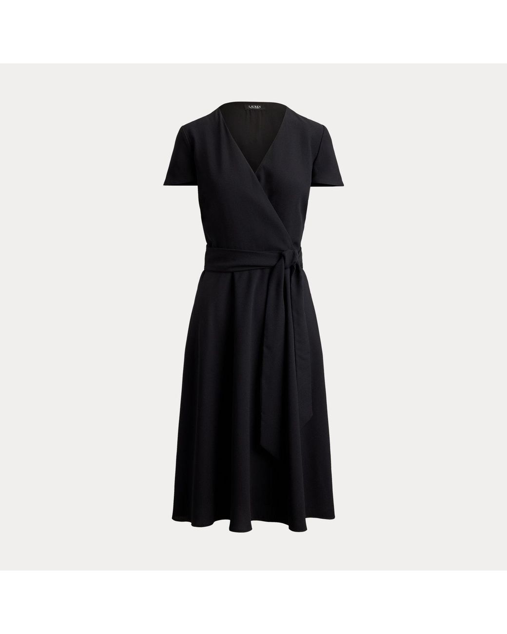 Ralph Lauren Black Belted Georgette Surplice Dress