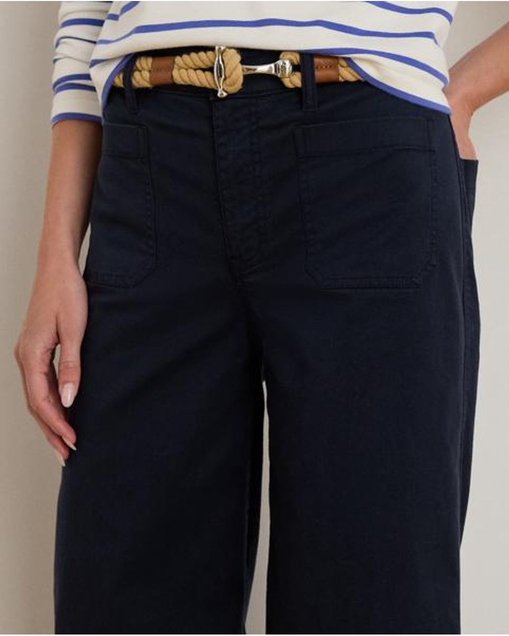 Ralph Lauren Blue Stretch Chino Wide-Leg Cropped Trouser