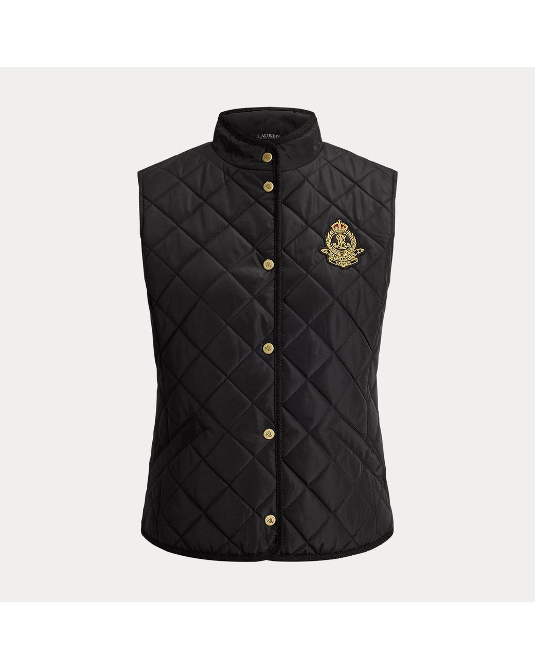 Ralph Lauren Black Crest-Patch Corduroy-Trim Quilted Gilet