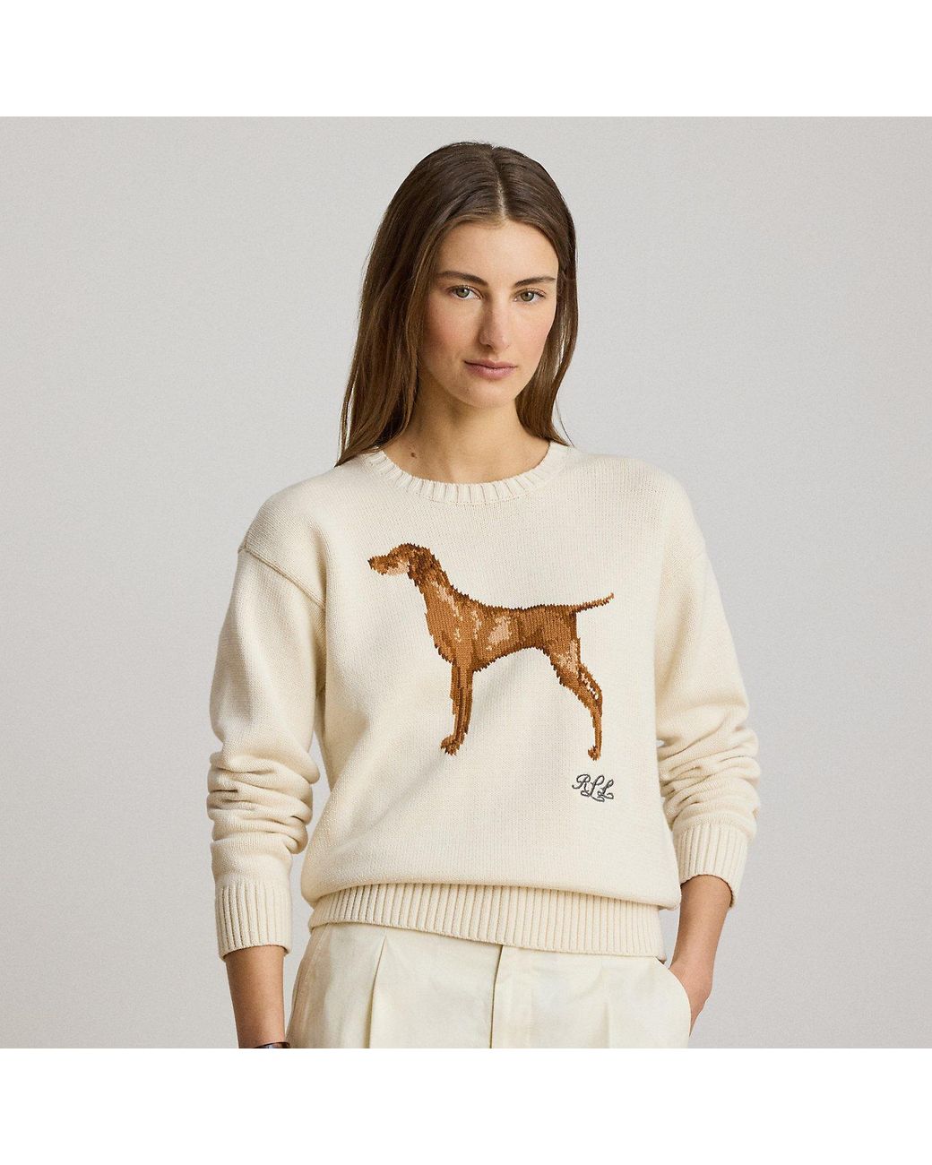 Ralph Lauren Natural Intarsia-Knit Vizsla Cotton Jumper