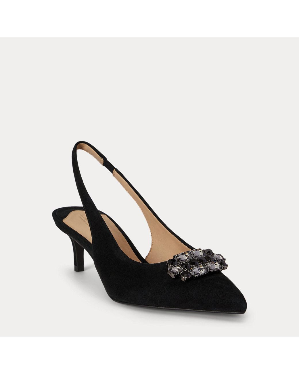 Ralph Lauren Black Lolah Jewelled Suede Slingback Pump