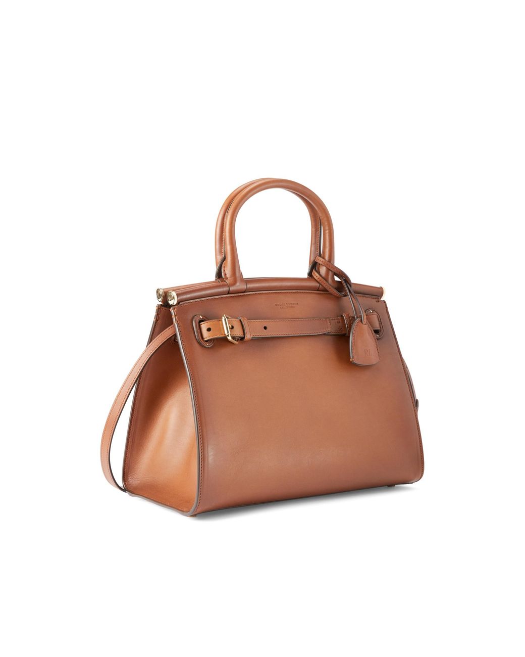 Ralph Lauren Leather Burnished Medium Rl50 Handbag in rl Gold (Brown) - Lyst