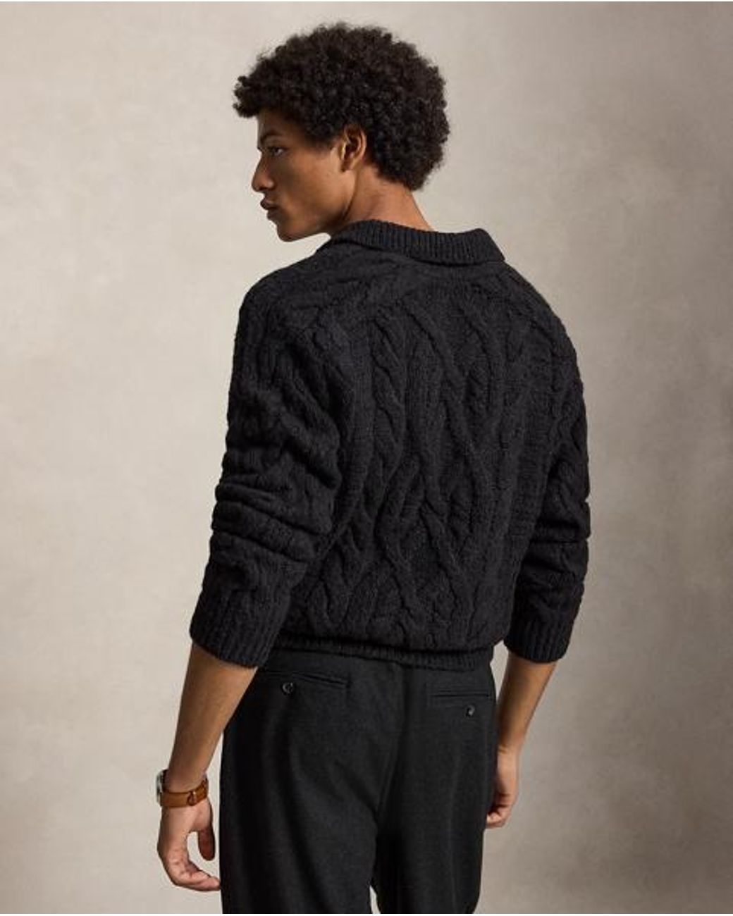 Polo Ralph Lauren Black Aran-Knit Wool-Alpaca Sweater for men