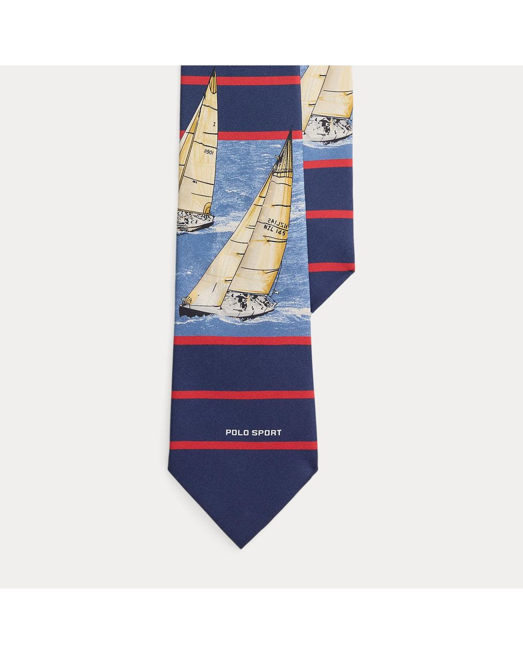 Polo Ralph Lauren Blue Striped Sailboat-Print Silk Tie for men