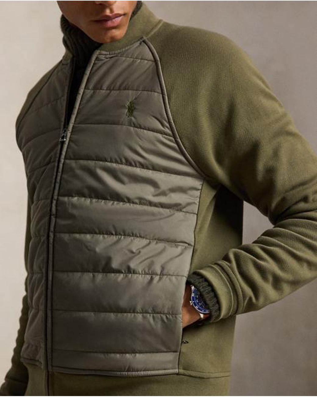 Polo Ralph Lauren Green Hybrid Baseball Jacket for men