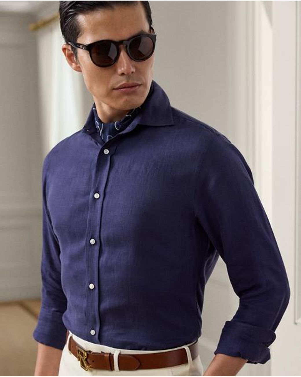 Ralph Lauren Blue Linen Shirt for men
