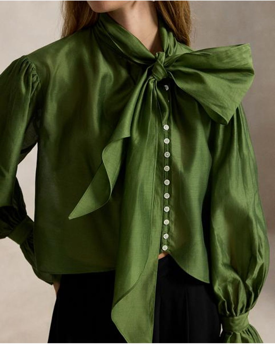 Polo Ralph Lauren Green Tie-Bow Organdy Shirt