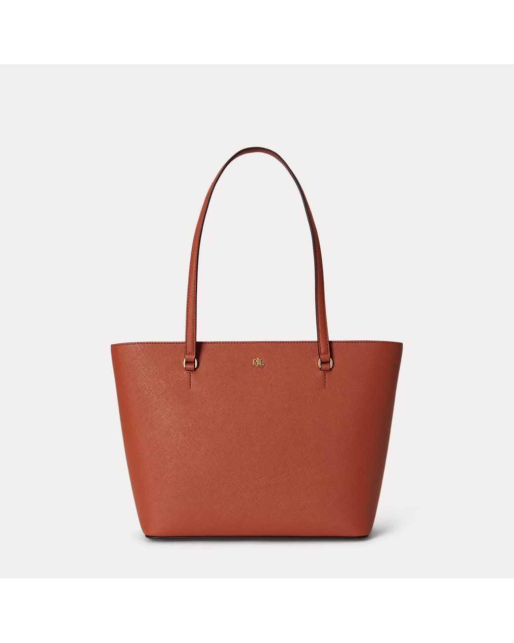 Ralph Lauren Red Medium Karly Crosshatch Leather Tote