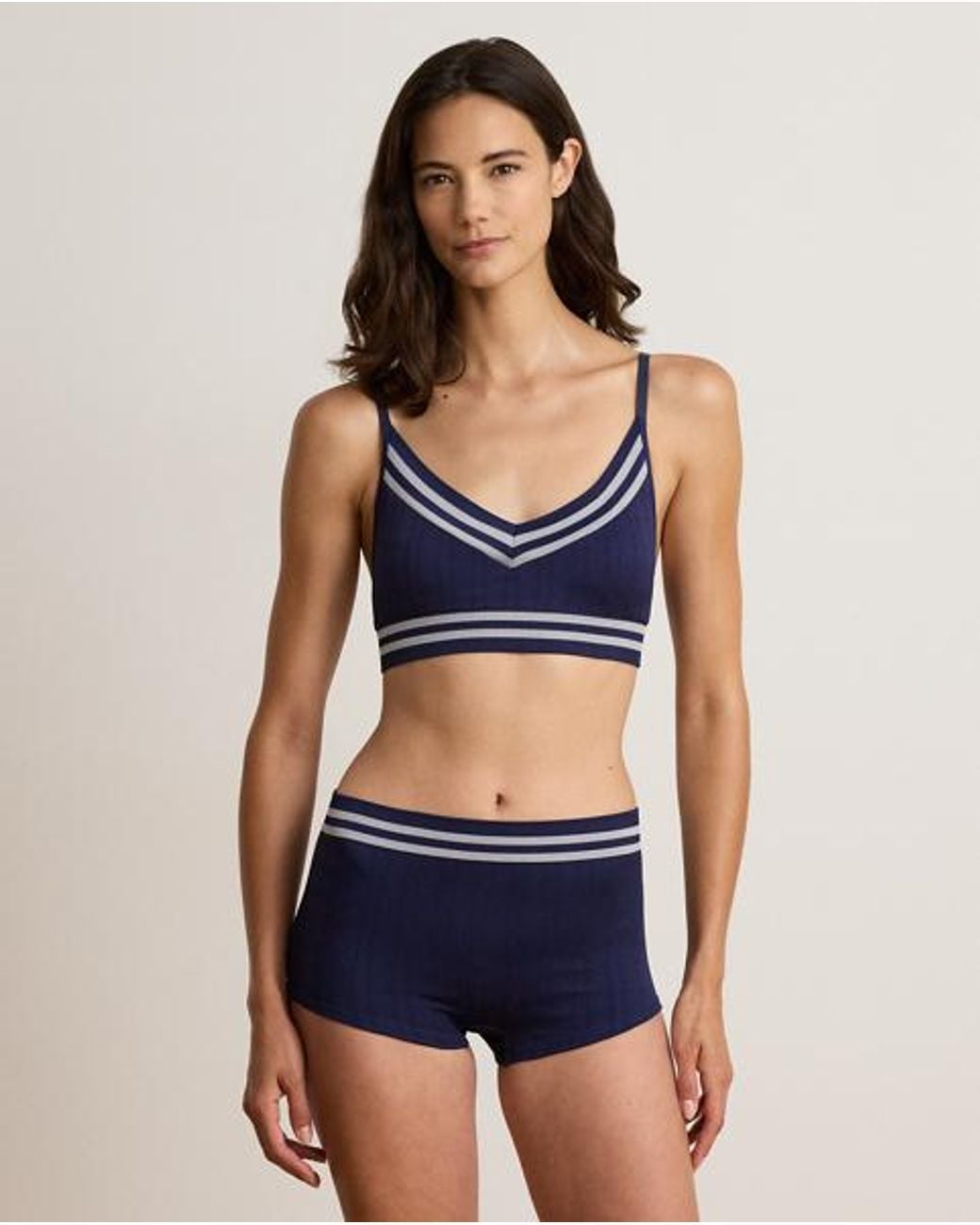 Ralph Lauren Blue Cricket Cable V-Neck Wireless Bra