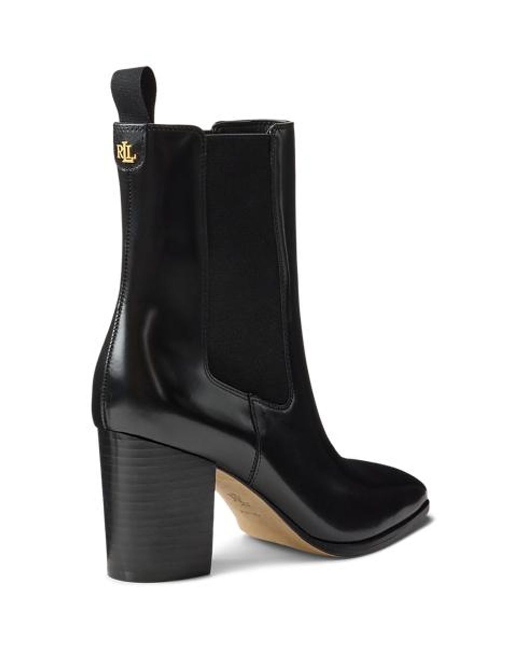 Ralph Lauren Black Raelynn Glazed Leather Booties