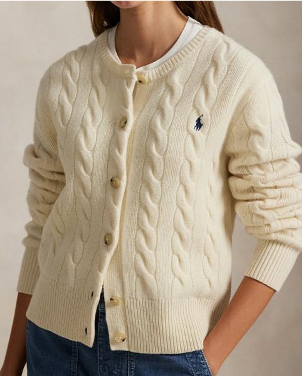 Polo Ralph Lauren Natural Cable-Knit Wool-Cashmere Cardigan