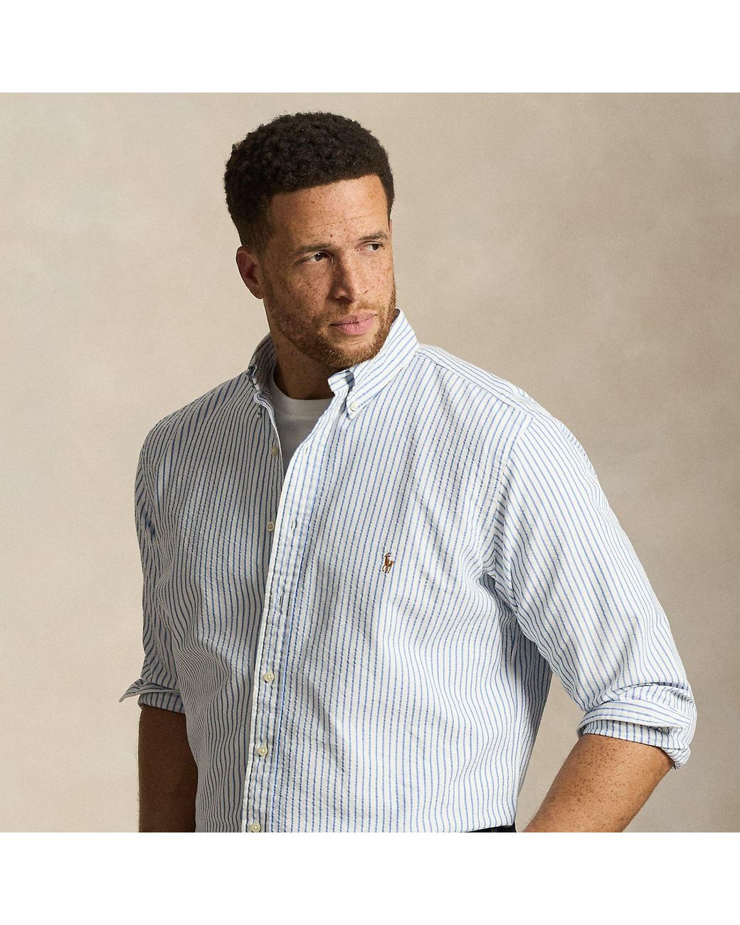 Ralph Lauren Blue Seersucker Oxford Shirt for men