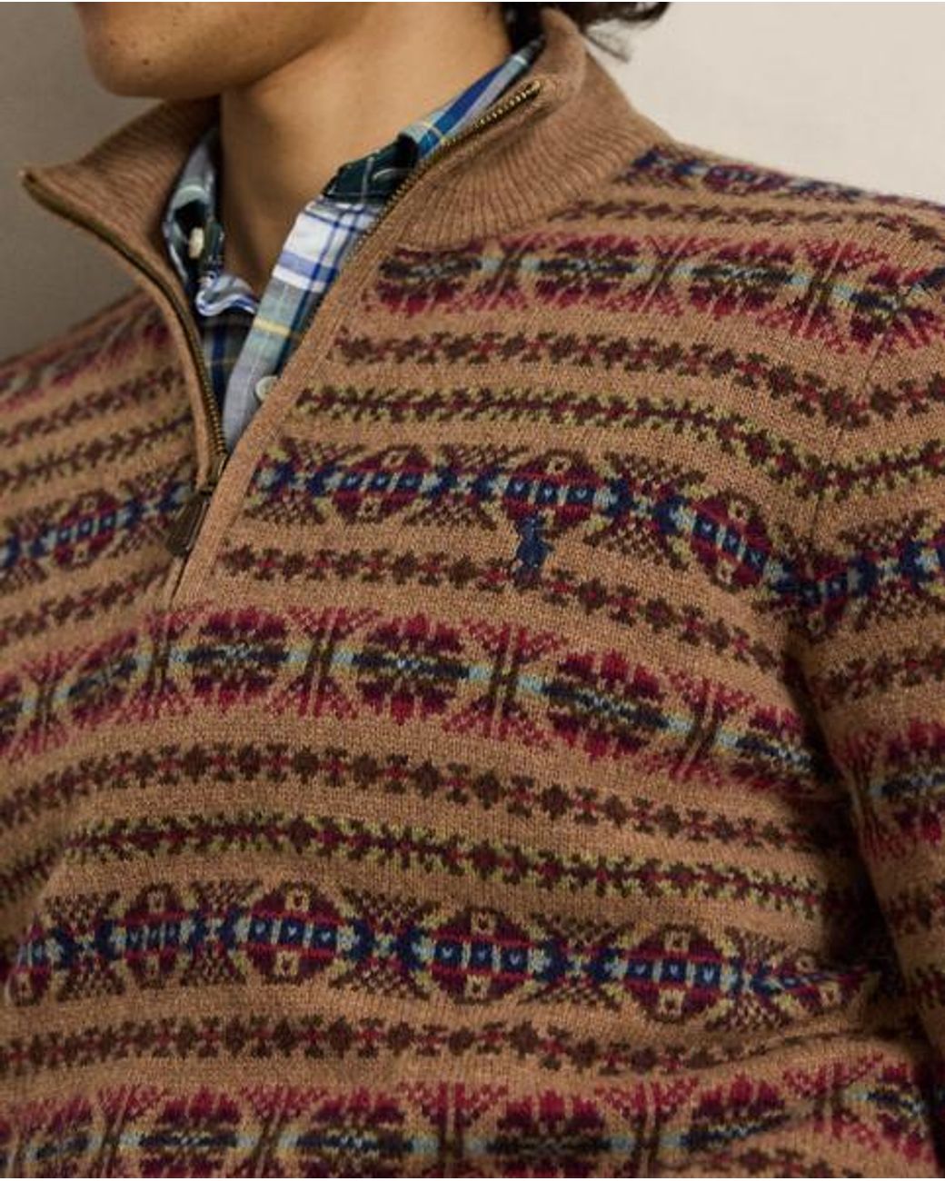 Polo Ralph Lauren Brown Fair Isle Wool Mockneck Jumper for men