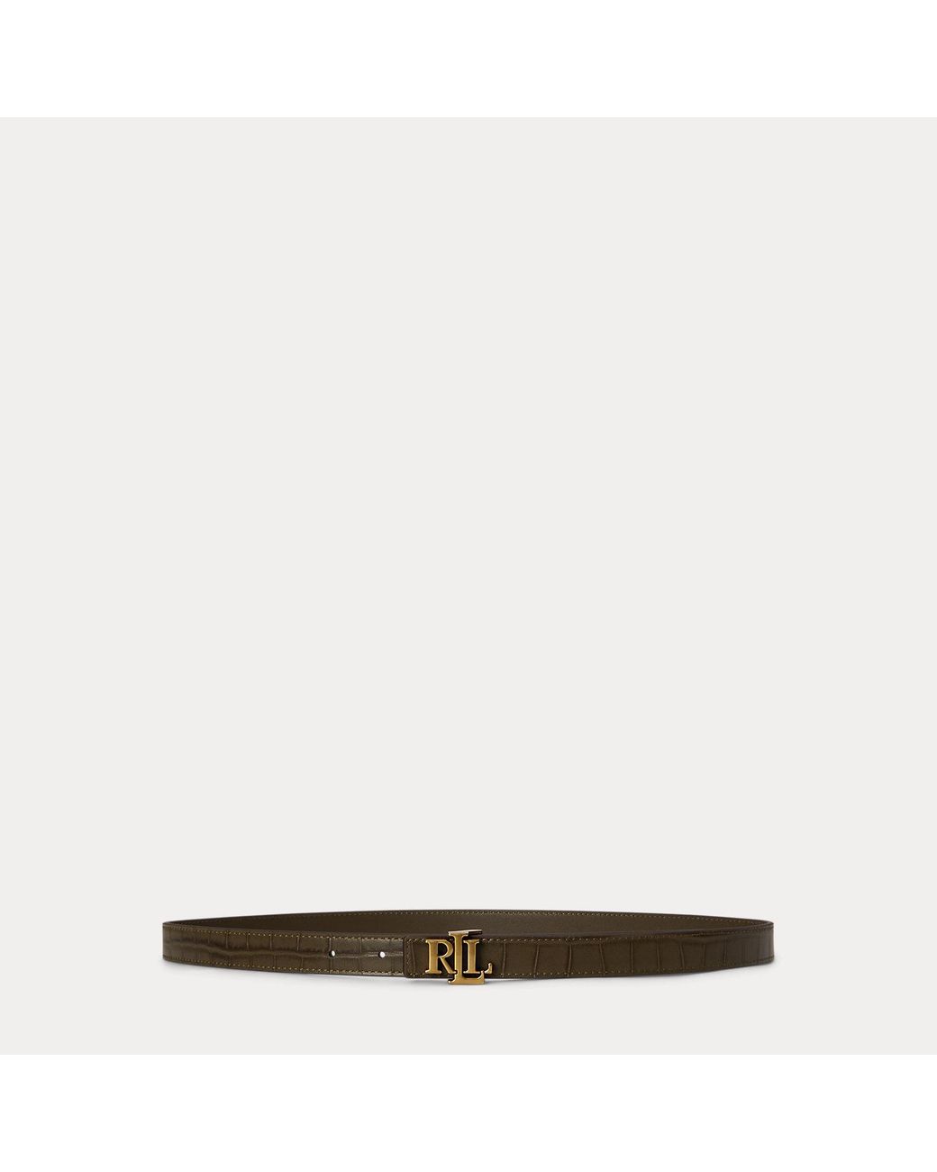 Ralph Lauren Green Logo Reversible Embossed Skinny Belt