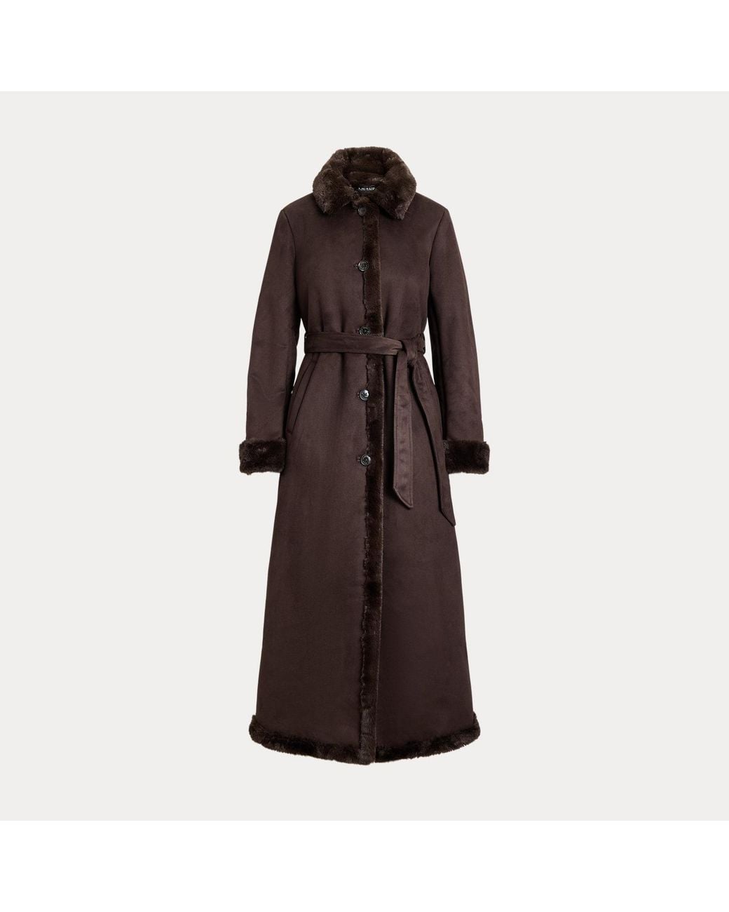 Ralph Lauren Brown Faux-Shearling Belted Maxicoat