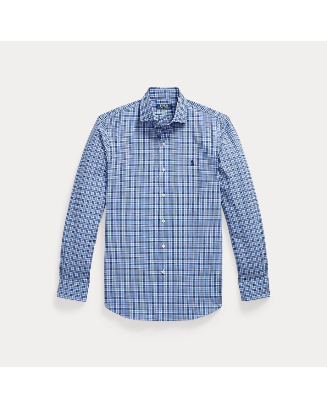 Polo Ralph Lauren Blue Custom Fit Plaid Stretch Poplin Shirt for men