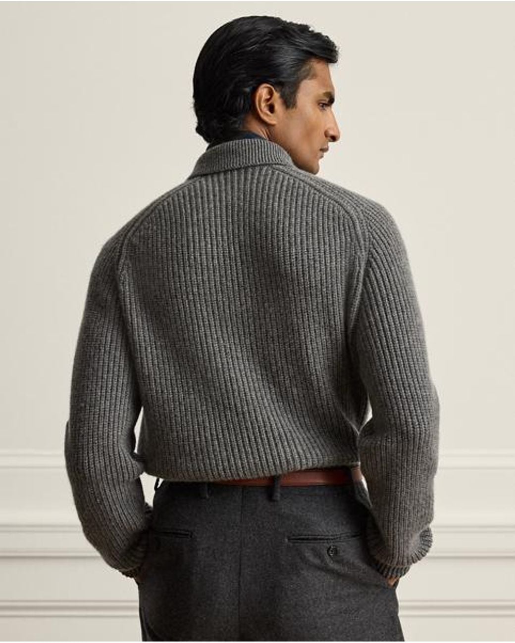 Ralph Lauren Gray Ralph Lauren Textured Cashmere Polo-Collar Sweater for men