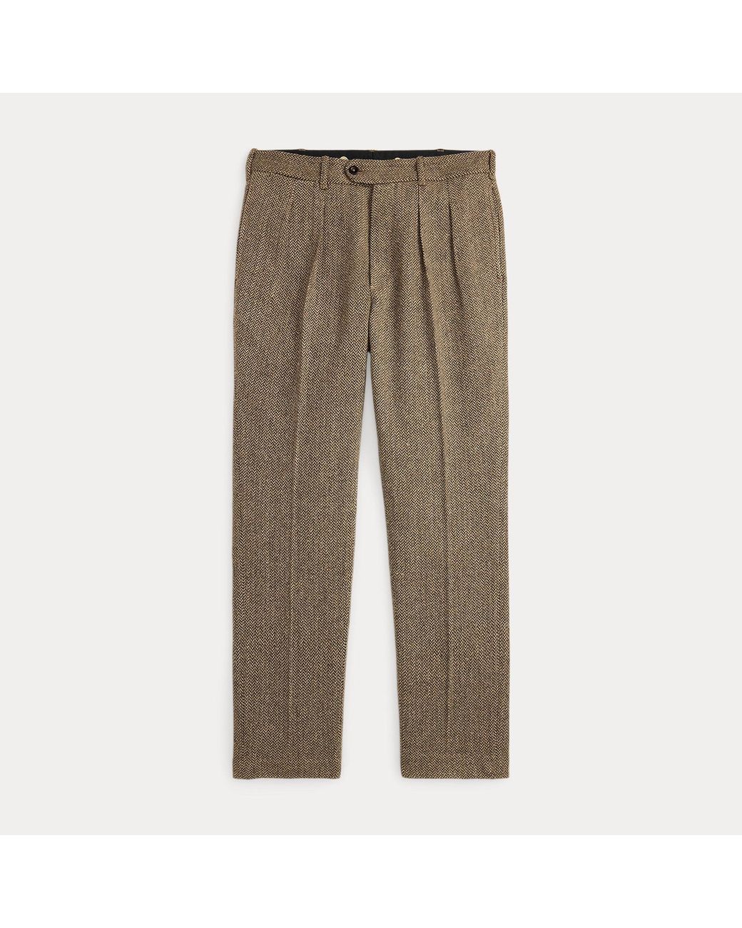 Ralph Lauren Gray Slim Fit Pleated Herringbone Trouser for men