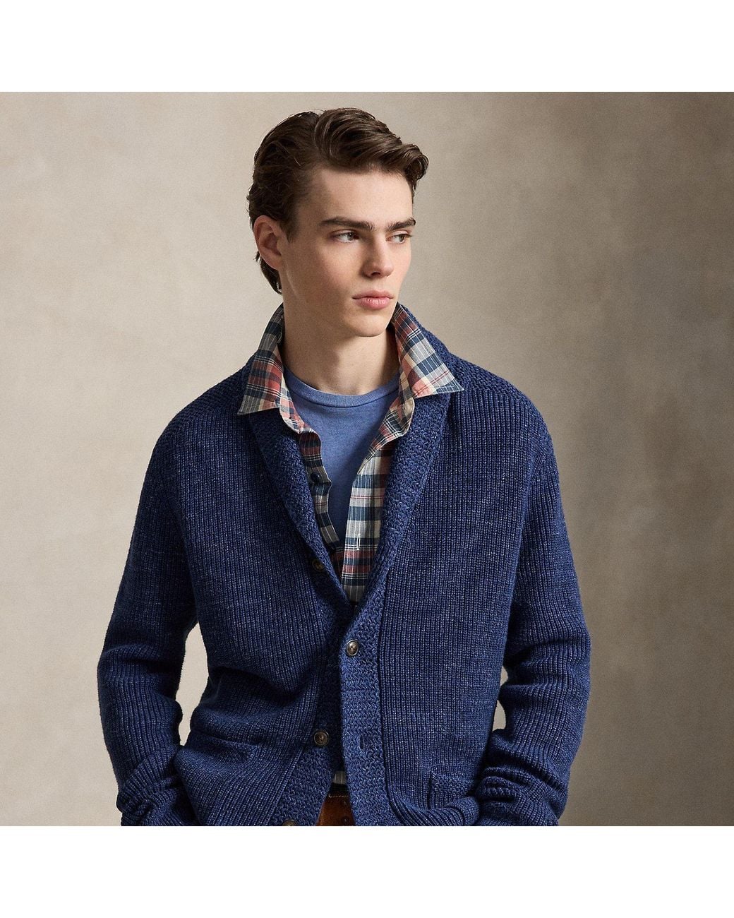 Polo Ralph Lauren Blue Textured Cotton Shawl Cardigan for men