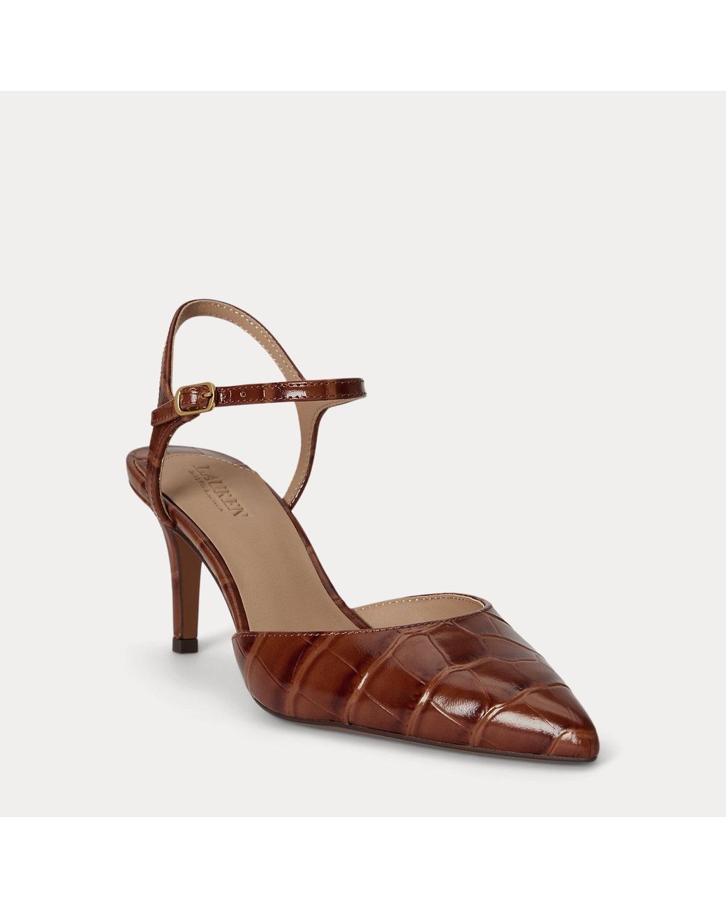 Ralph Lauren Brown Lilah Croc-Embossed Two-Piece Pump