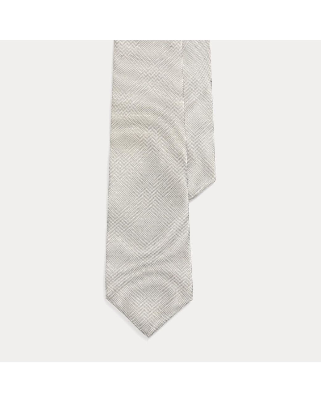 Ralph Lauren White Glen Plaid Cashmere-Silk Tie for men
