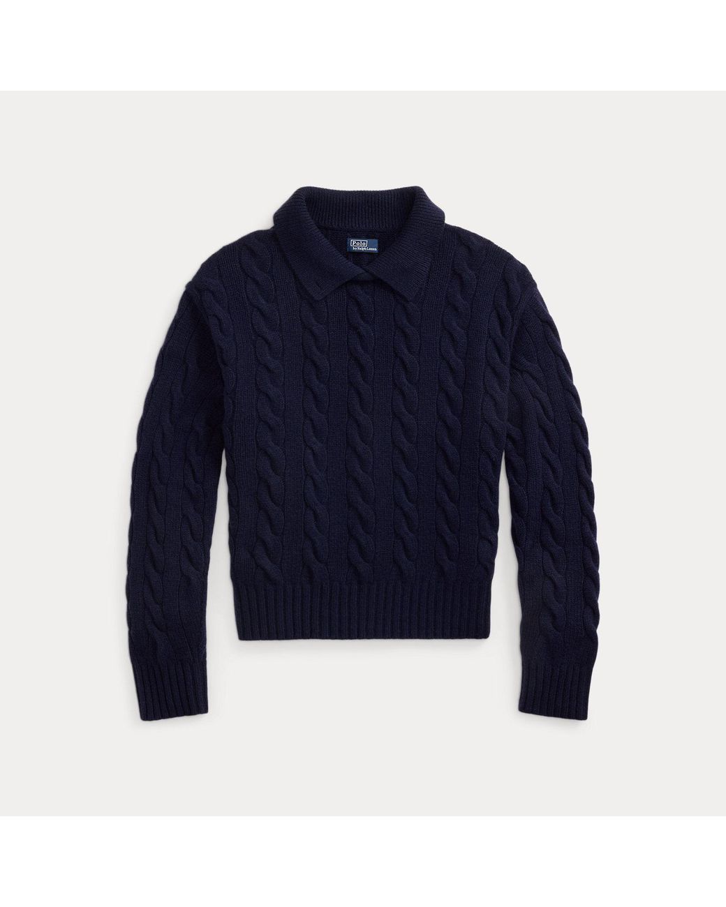 Polo Ralph Lauren Blue Cable-Knit Wool-Cashmere Polo Jumper