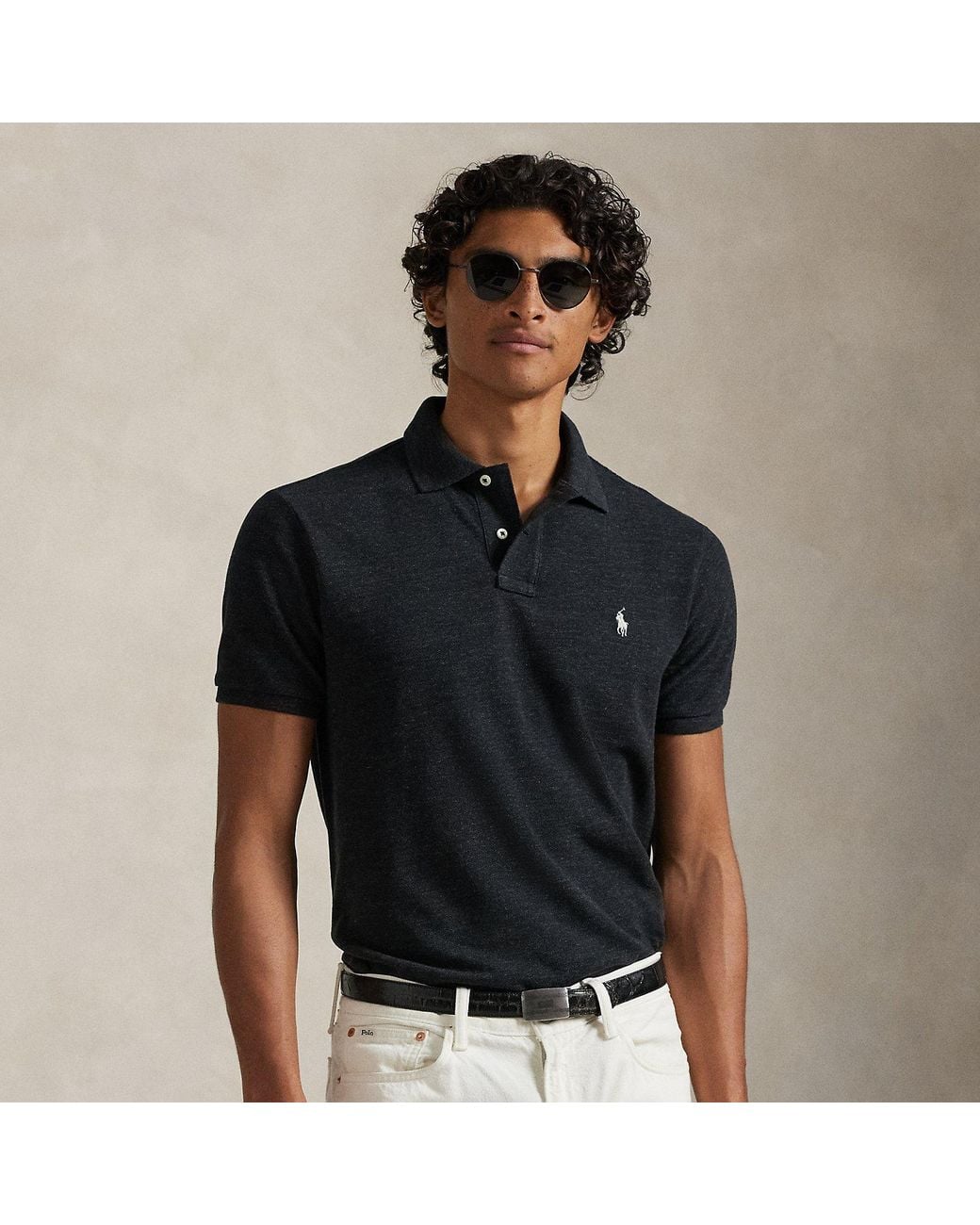 Polo Ralph Lauren Black Custom Slim Fit Mesh Polo Shirt for men