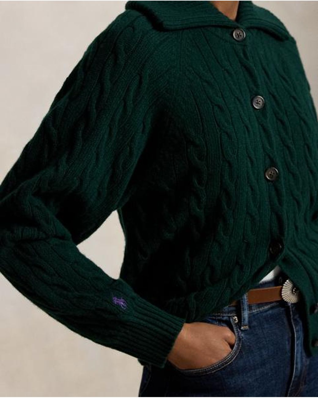 Polo Ralph Lauren Black Cable Wool-Cashmere Collared Cardigan
