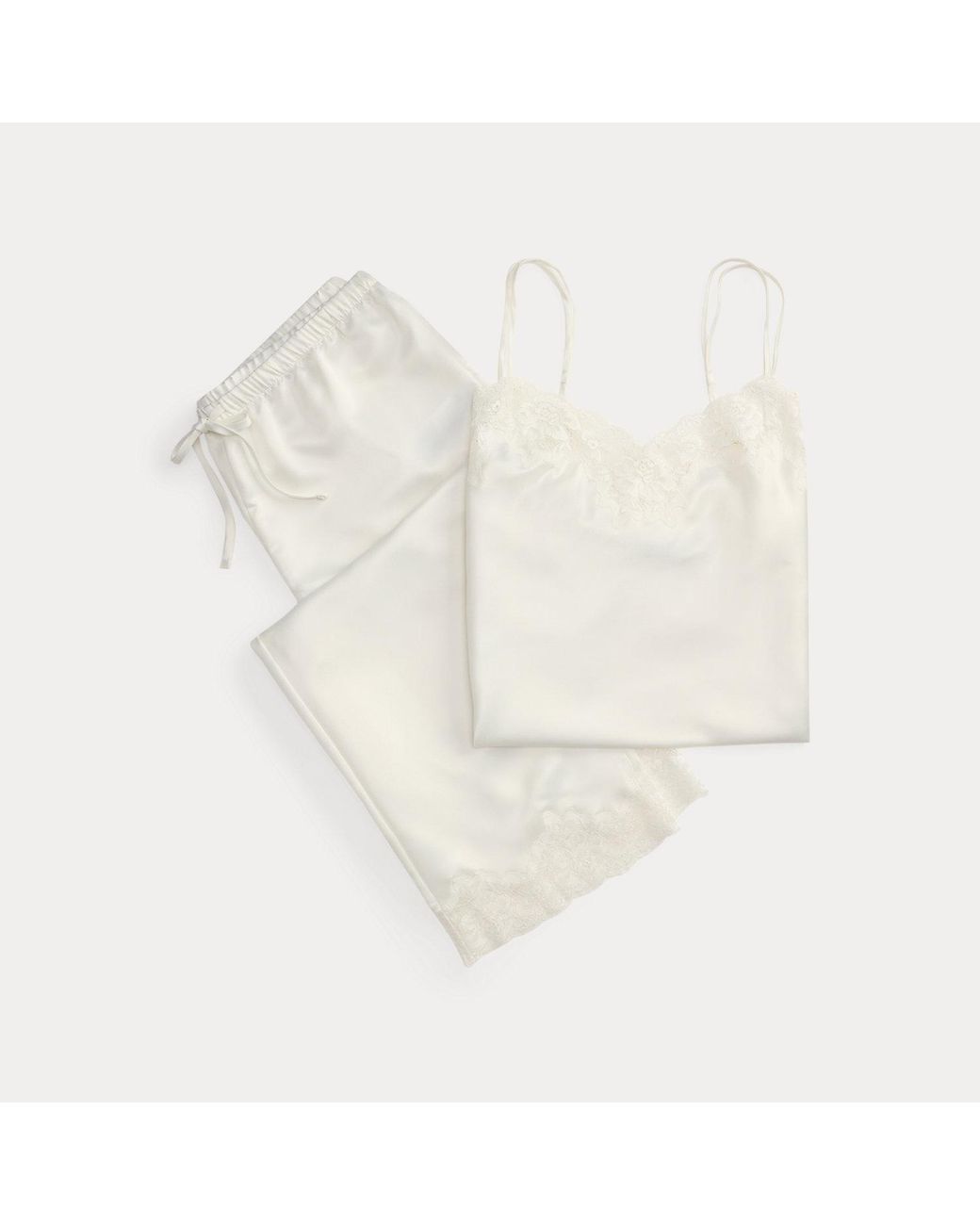 Ralph Lauren Brown Lace-Trim Satin Double-Strap Cami Pj Set
