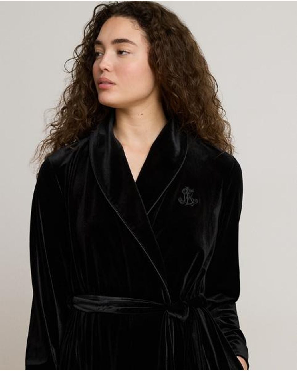 Ralph Lauren Black Velvet Long Shawl-Collar Robe
