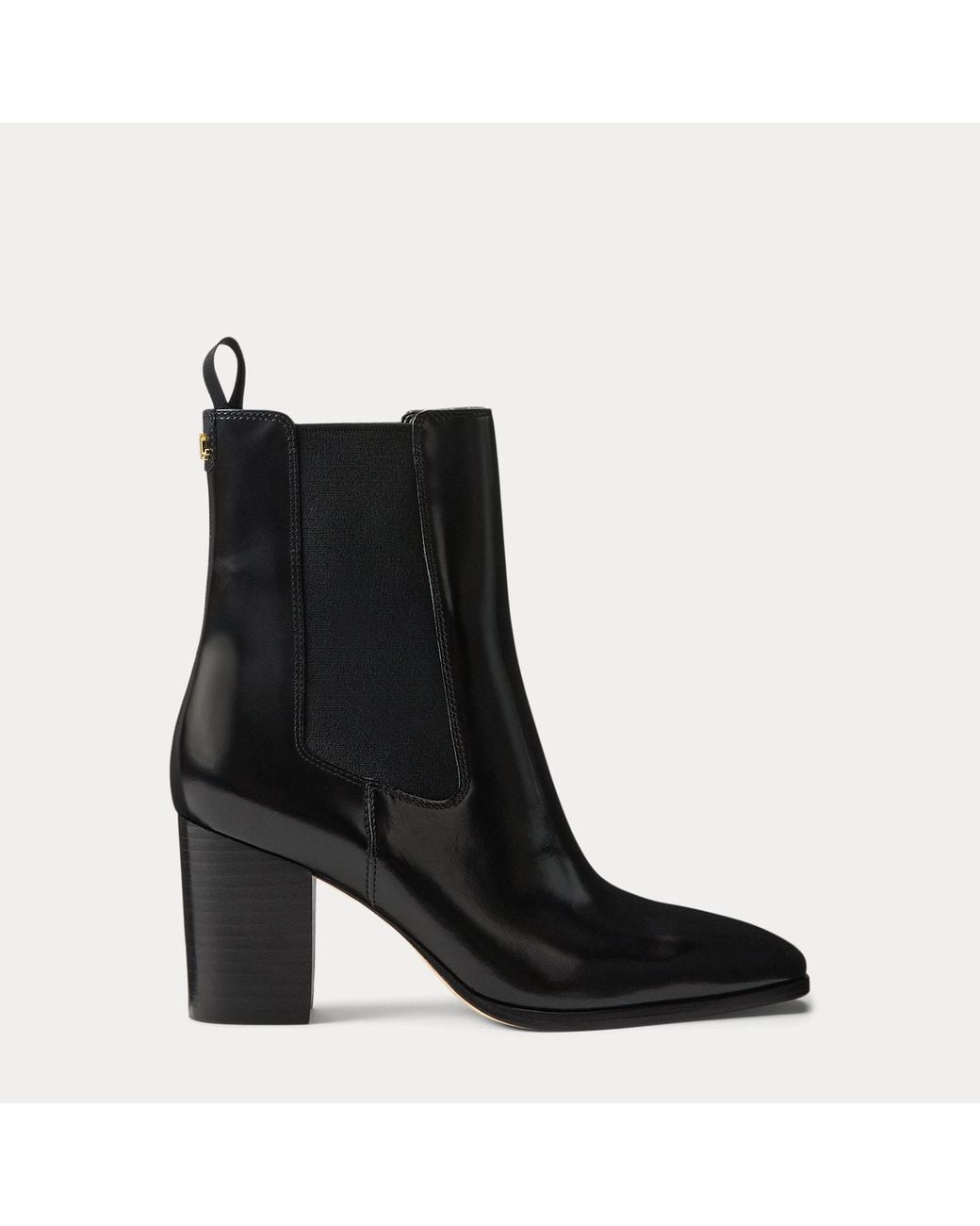 Ralph Lauren Black Raelynn Glazed Leather Booties