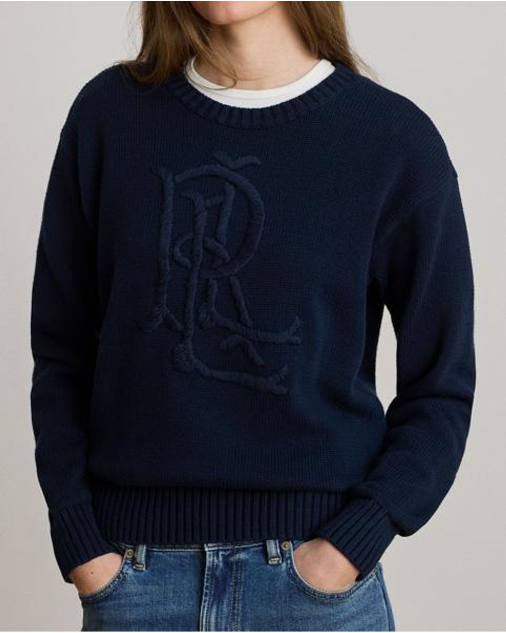 Ralph Lauren Blue Embroidered-Logo Combed Cotton Jumper