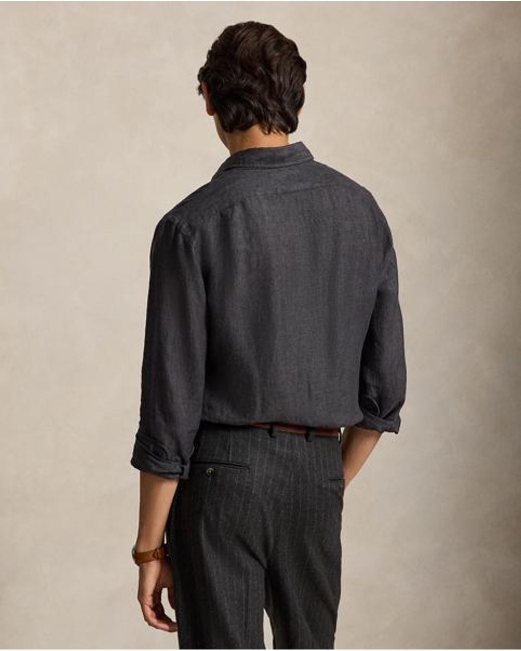 Polo Ralph Lauren Black Custom Fit Slub Linen Shirt for men