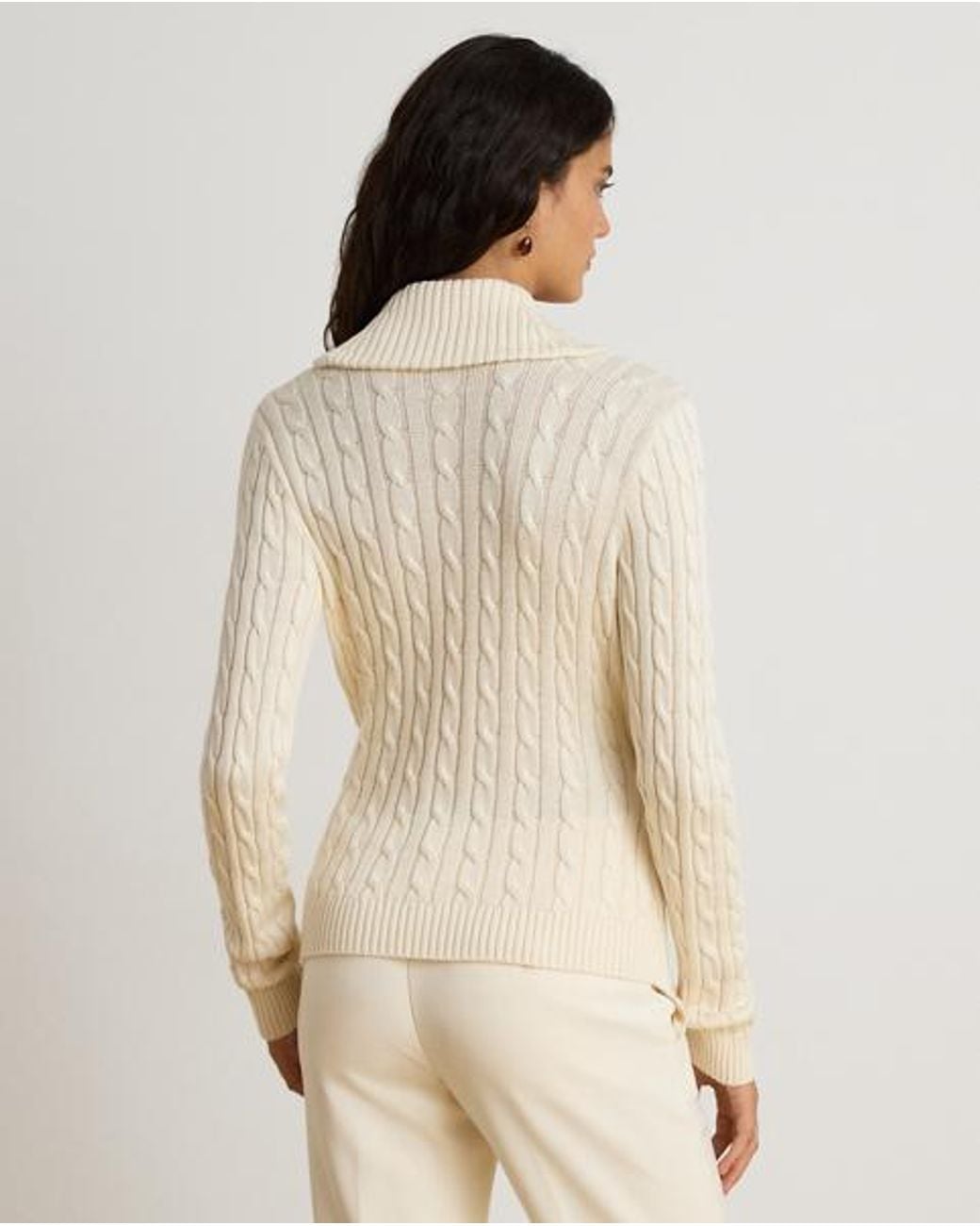 Ralph Lauren Natural Cable Cotton-Blend Shawl-Collar Sweater