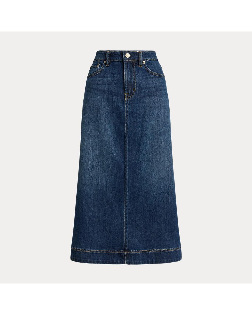 Ralph Lauren Blue Denim A-Line Midi Skirt