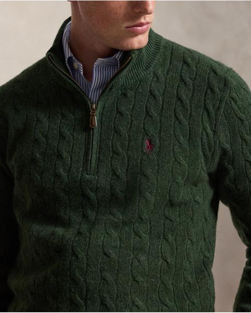Polo Ralph Lauren Green Cable-Knit Quarter-Zip Sweater for men