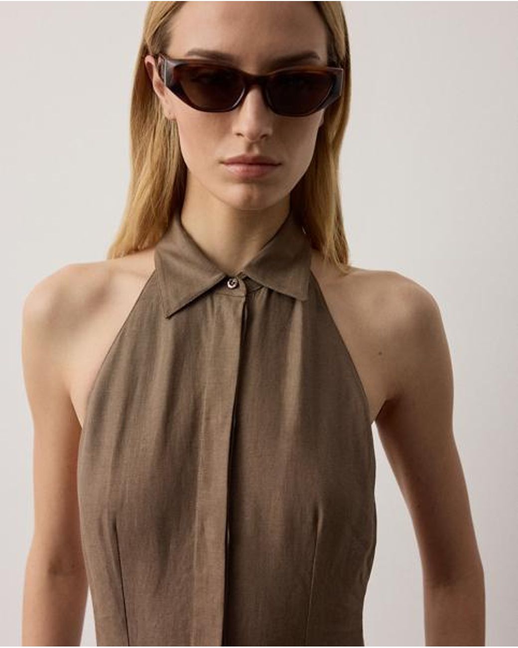 Ralph Lauren Brown Eldred Linen Day Dress