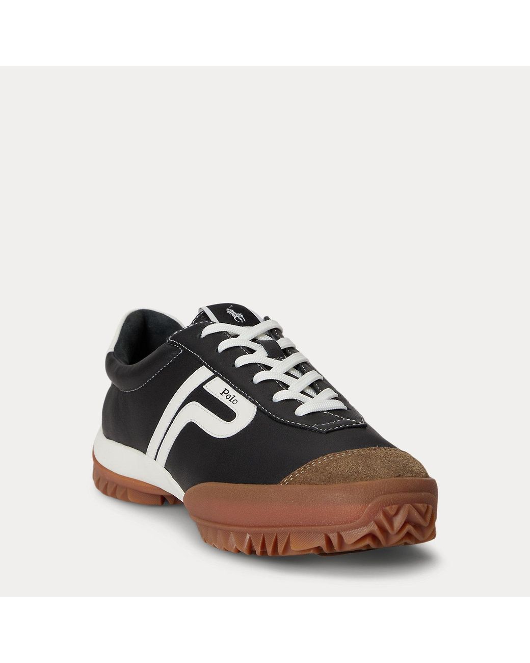 Polo Ralph Lauren Black Treaded Leather Low-Top Trainer