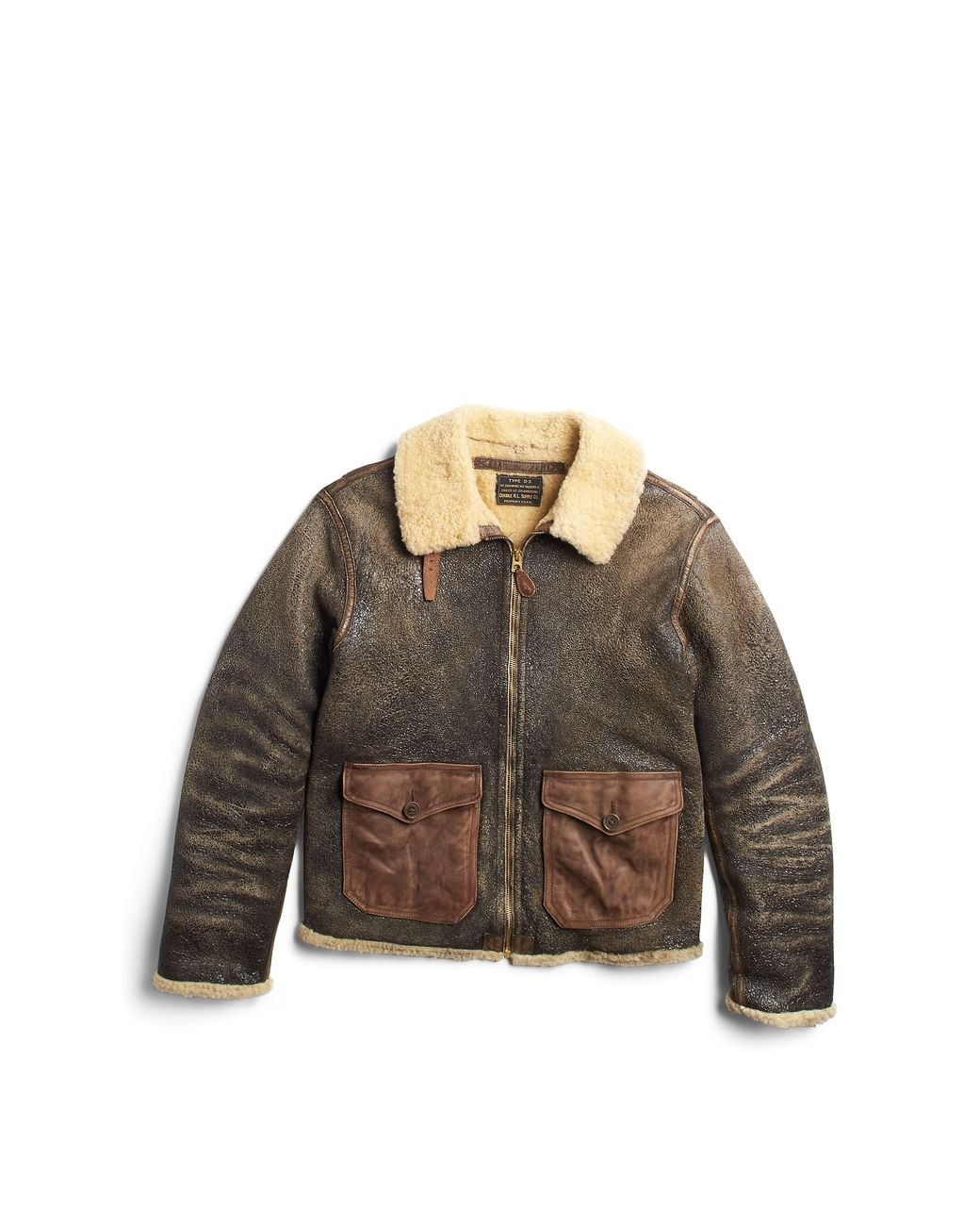 RRL Leather Shearling Flight Jacket in 