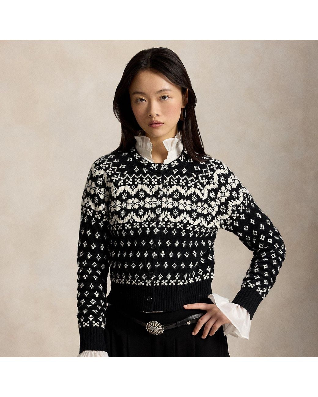 Polo Ralph Lauren Black Fair Isle Wool-Blend Cardigan