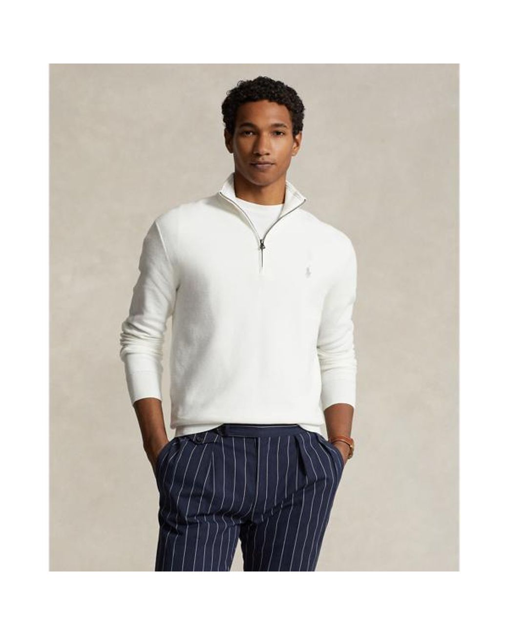 Polo Ralph Lauren White Mesh-Knit Cotton Quarter-Zip Sweater for men