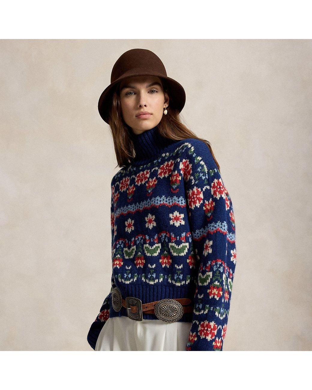 Ralph Lauren Blue Floral Wool-Blend Jumper
