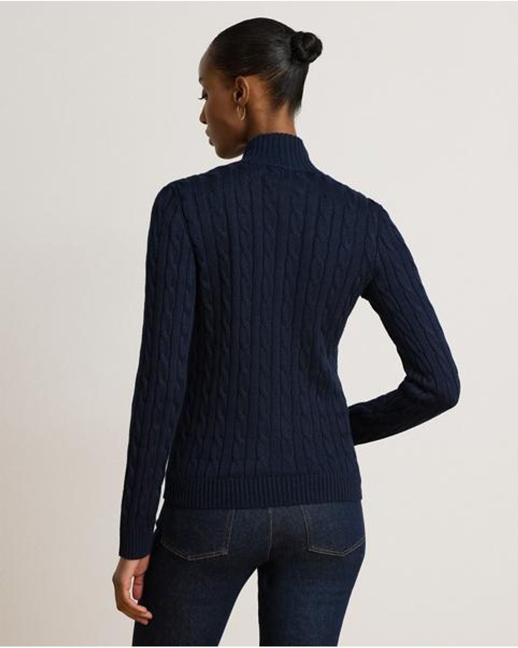 Ralph Lauren Blue Cable-Knit Full-Zip Mockneck Sweater